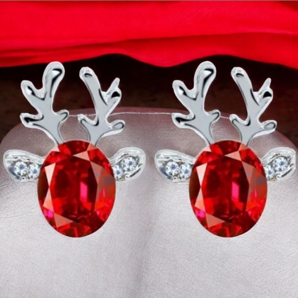 Holiday Earrings🎄Reindeer Red Ruby Studs Festive Christmas Gemstone Jewelry